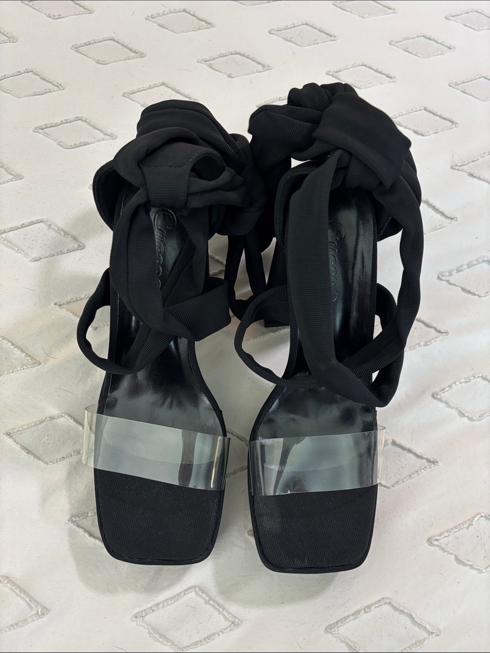 Strappy Chunky Black & Clear heels